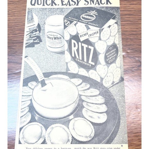 Ritz Crackers and Cheez Wiz Vintage Print Ad 1954 Easy Snack Kitchen Food Decor - Picture 4 of 4